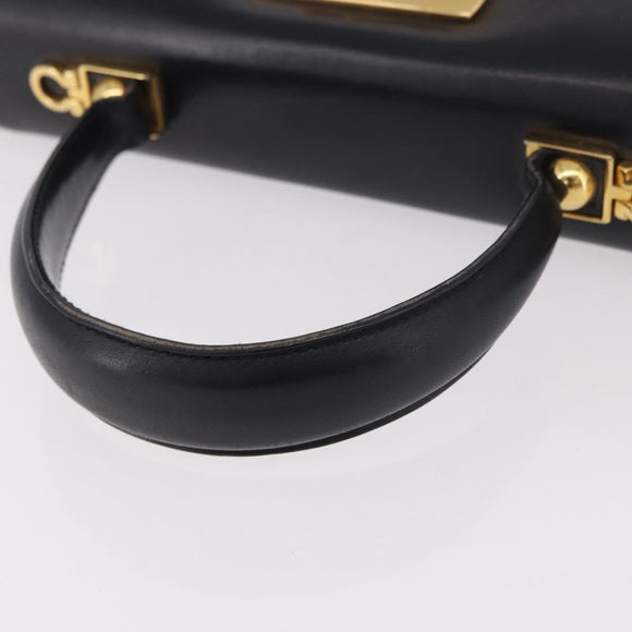 Salvatore Ferragamo Gancini Hand Bag Leather Black Gold Auth 183947