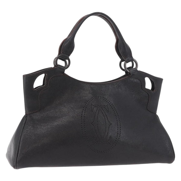 CARTIER Marcello Must Line Hand Bag Leather Black Auth 183950V