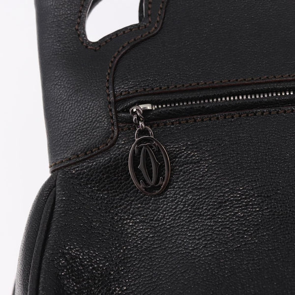 CARTIER Marcello Must Line Hand Bag Leather Black Auth 183950V