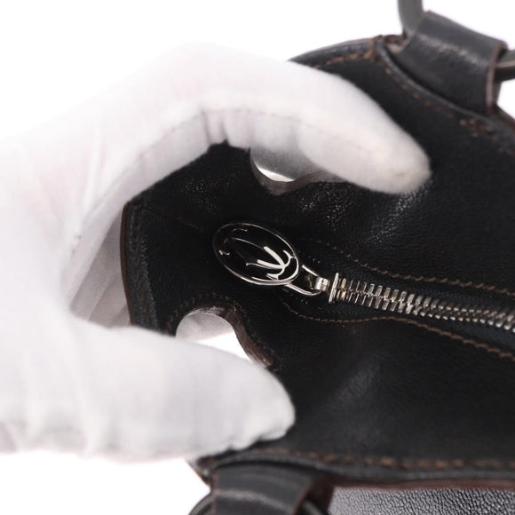 CARTIER Marcello Must Line Hand Bag Leather Black Auth 183950V