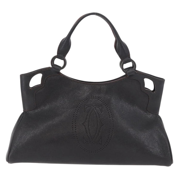CARTIER Marcello Must Line Hand Bag Leather Black Auth 183950V
