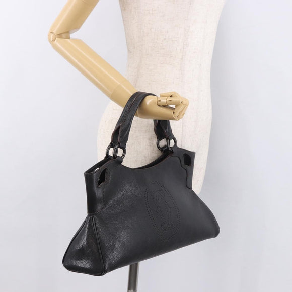 CARTIER Marcello Must Line Hand Bag Leather Black Auth 183950V
