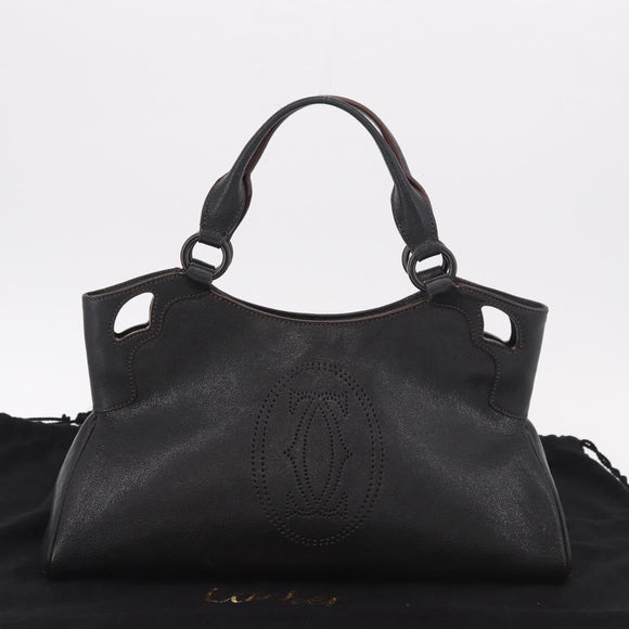 CARTIER Marcello Must Line Hand Bag Leather Black Auth 183950V