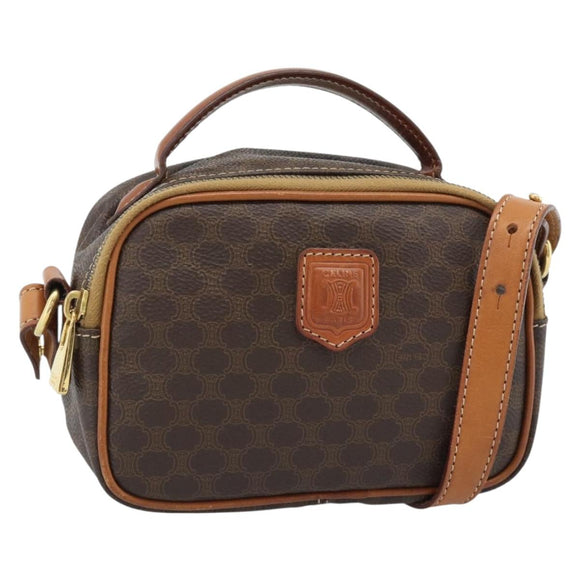 CELINE Macadam Canvas Hand Bag PVC Leather 2way Brown Gold Auth 183953A