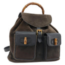GUCCI Bamboo Backpack Suede Navy Gold 003 2058 0016 Auth 183957-1
