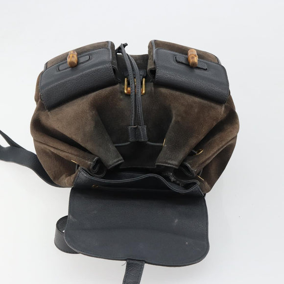 GUCCI Bamboo Backpack Suede Navy Gold 003 2058 0016 Auth 183957