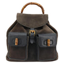 GUCCI Bamboo Backpack Suede Navy Gold 003 2058 0016 Auth 183957-13