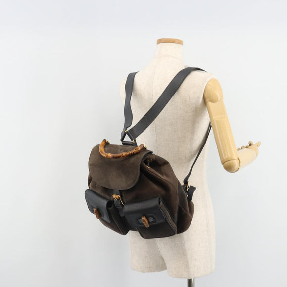 GUCCI Bamboo Backpack Suede Navy Gold 003 2058 0016 Auth 183957