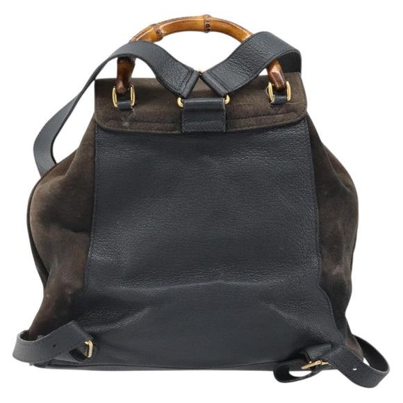 GUCCI Bamboo Backpack Suede Navy Gold 003 2058 0016 Auth 183957