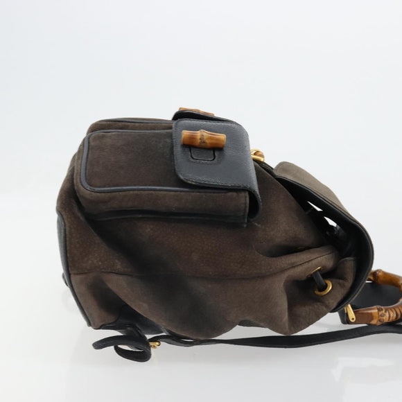 GUCCI Bamboo Backpack Suede Navy Gold 003 2058 0016 Auth 183957