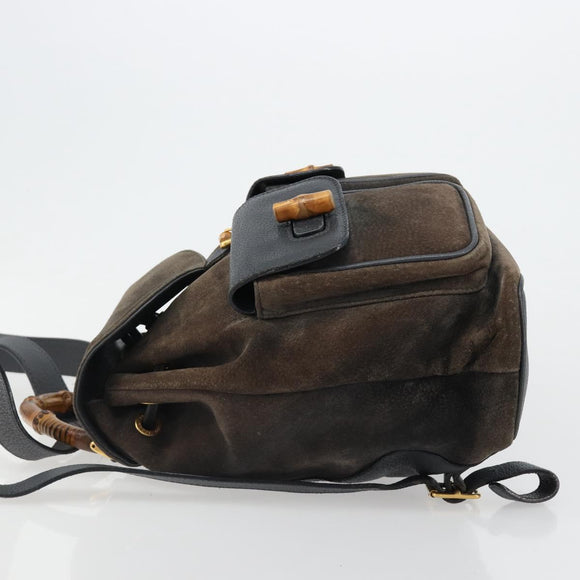 GUCCI Bamboo Backpack Suede Navy Gold 003 2058 0016 Auth 183957