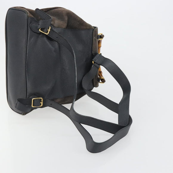 GUCCI Bamboo Backpack Suede Navy Gold 003 2058 0016 Auth 183957