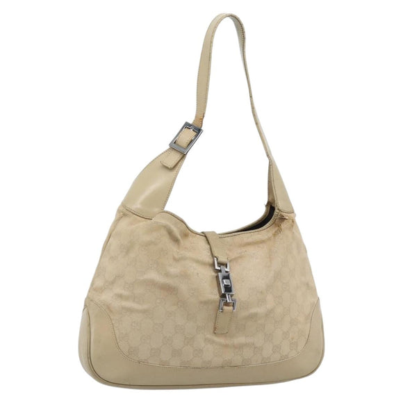 GUCCI GG Canvas Jackie Shoulder Bag Beige Silver 001 3306 Auth 183958