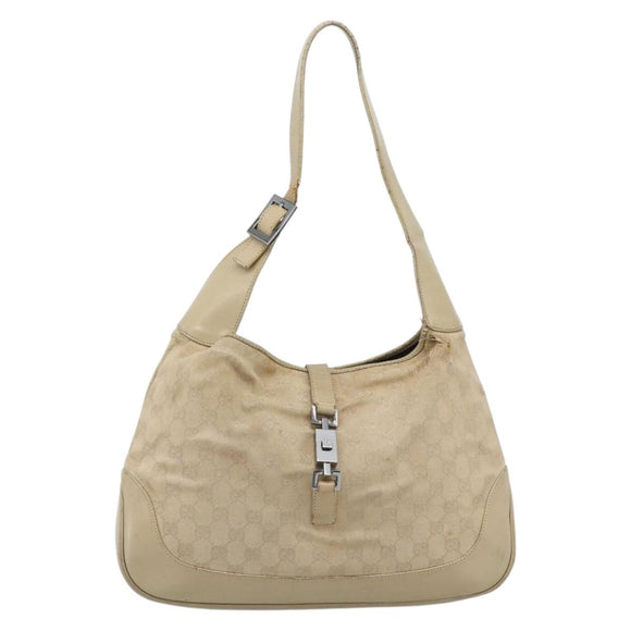 GUCCI GG Canvas Jackie Shoulder Bag Beige Silver 001 3306 Auth 183958