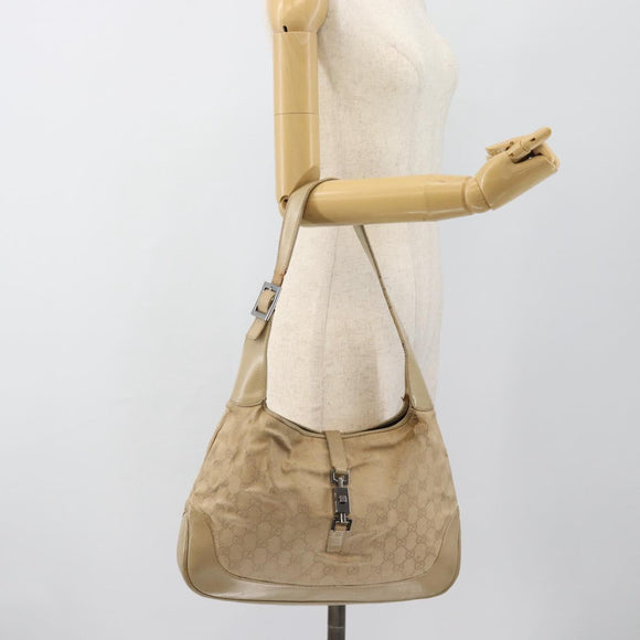 GUCCI GG Canvas Jackie Shoulder Bag Beige Silver 001 3306 Auth 183958