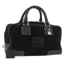 LOEWE Anagram Americana 28 Hand Bag Suede Leather Black Silver Auth 183959V-1