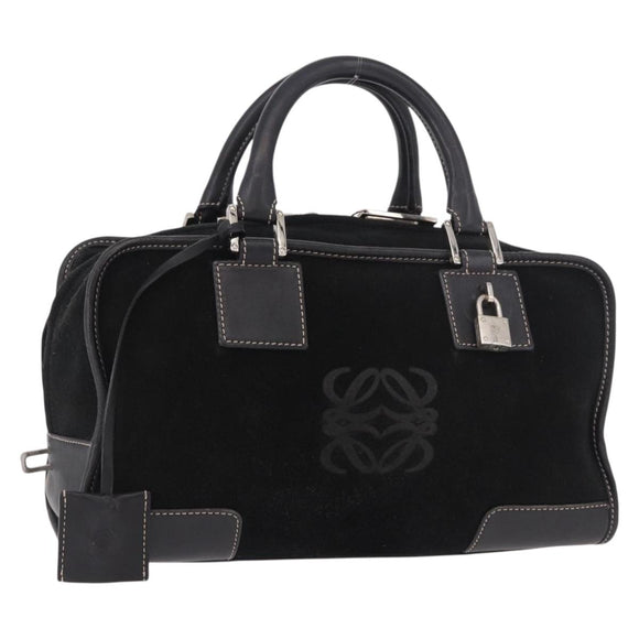 LOEWE Anagram Americana 28 Hand Bag Suede Leather Black Silver Auth 183959V