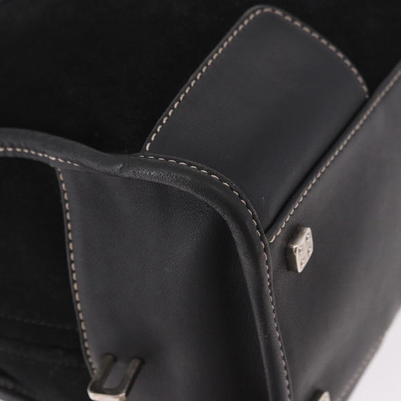 LOEWE Anagram Americana 28 Hand Bag Suede Leather Black Silver Auth 183959V