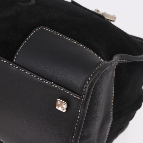 LOEWE Anagram Americana 28 Hand Bag Suede Leather Black Silver Auth 183959V