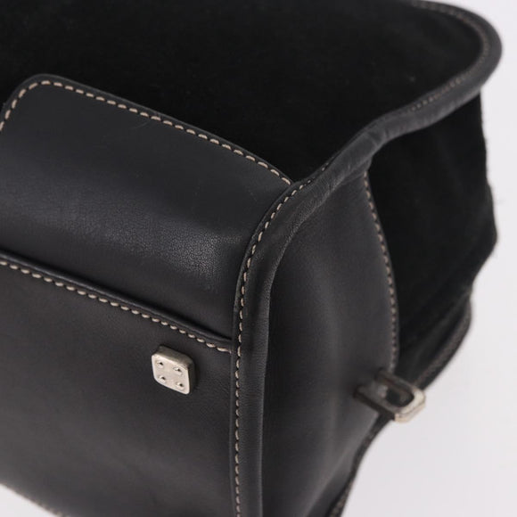 LOEWE Anagram Americana 28 Hand Bag Suede Leather Black Silver Auth 183959V