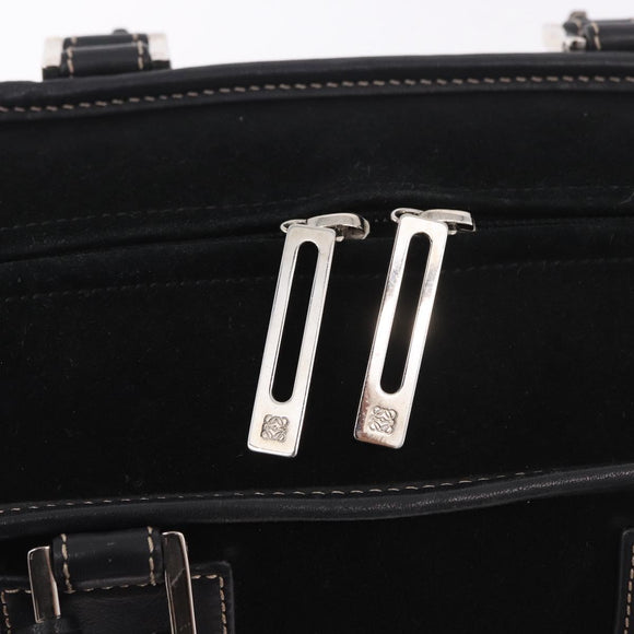 LOEWE Anagram Americana 28 Hand Bag Suede Leather Black Silver Auth 183959V