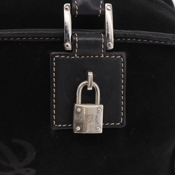 LOEWE Anagram Americana 28 Hand Bag Suede Leather Black Silver Auth 183959V