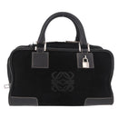 LOEWE Anagram Americana 28 Hand Bag Suede Leather Black Silver Auth 183959V-13