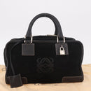 LOEWE Anagram Americana 28 Hand Bag Suede Leather Black Silver Auth 183959V-12