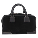 LOEWE Anagram Americana 28 Hand Bag Suede Leather Black Silver Auth 183959V-2