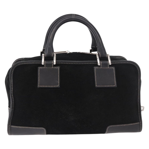 LOEWE Anagram Americana 28 Hand Bag Suede Leather Black Silver Auth 183959V