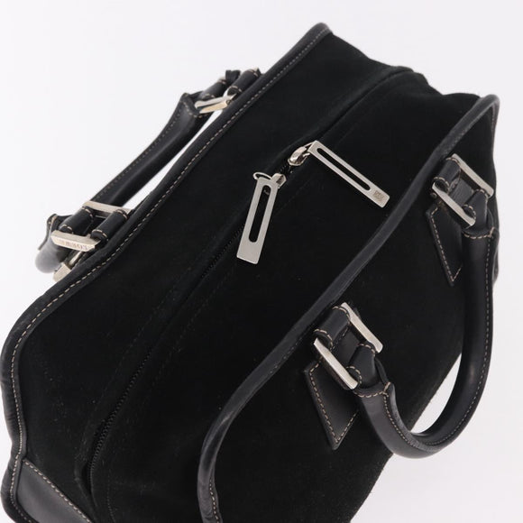 LOEWE Anagram Americana 28 Hand Bag Suede Leather Black Silver Auth 183959V