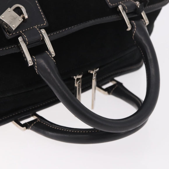 LOEWE Anagram Americana 28 Hand Bag Suede Leather Black Silver Auth 183959V