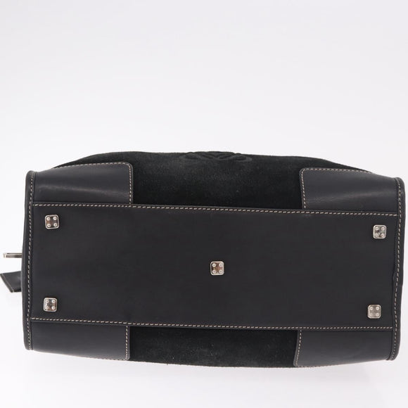 LOEWE Anagram Americana 28 Hand Bag Suede Leather Black Silver Auth 183959V