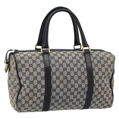 GUCCI GG Canvas Boston Bag Navy Gold Auth 183960