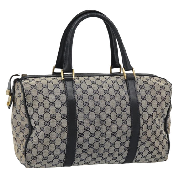 GUCCI GG Canvas Boston Bag Navy Gold Auth 183960