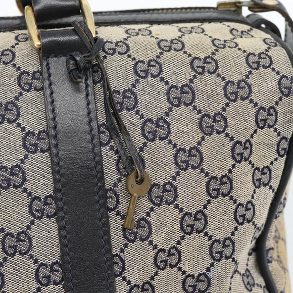 GUCCI GG Canvas Boston Bag Navy Gold Auth 183960