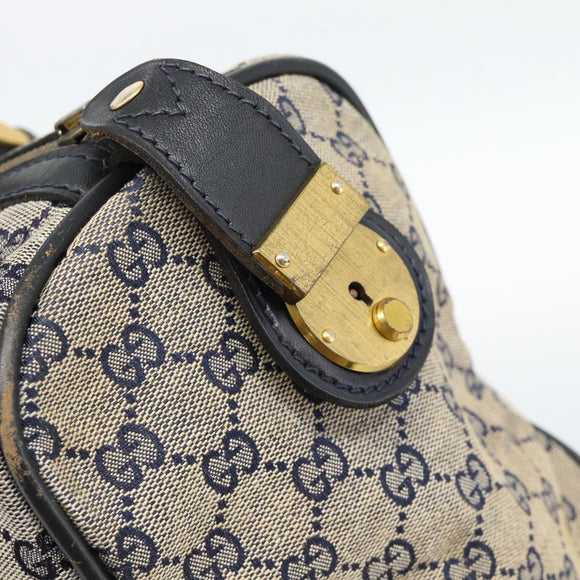 GUCCI GG Canvas Boston Bag Navy Gold Auth 183960