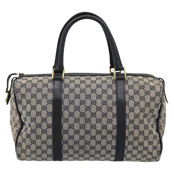 GUCCI GG Canvas Boston Bag Navy Gold Auth 183960