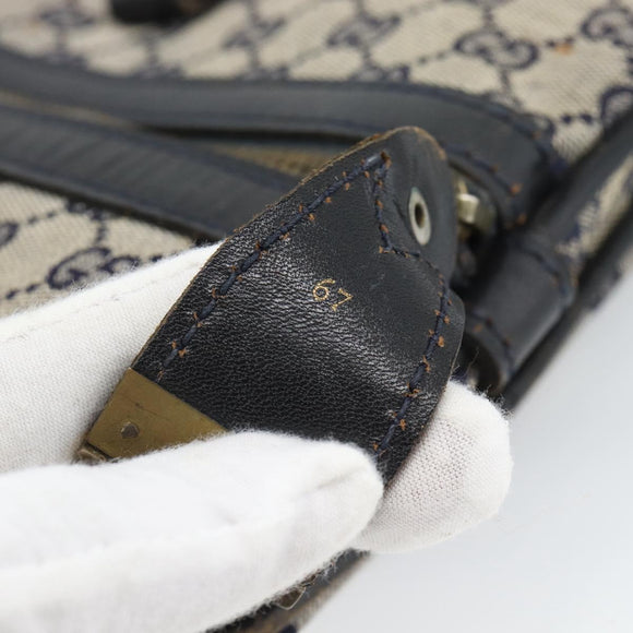 GUCCI GG Canvas Boston Bag Navy Gold Auth 183960