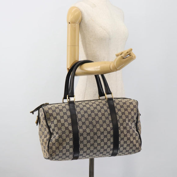 GUCCI GG Canvas Boston Bag Navy Gold Auth 183960