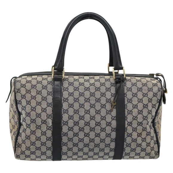 GUCCI GG Canvas Boston Bag Navy Gold Auth 183960