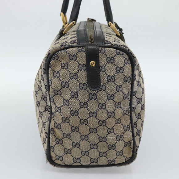 GUCCI GG Canvas Boston Bag Navy Gold Auth 183960