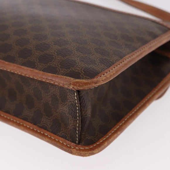 CELINE Macadam Canvas Shoulder Bag PVC Leather Brown Gold Auth 183962