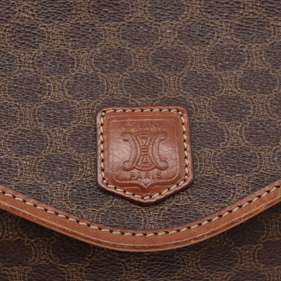 CELINE Macadam Canvas Shoulder Bag PVC Leather Brown Gold Auth 183962