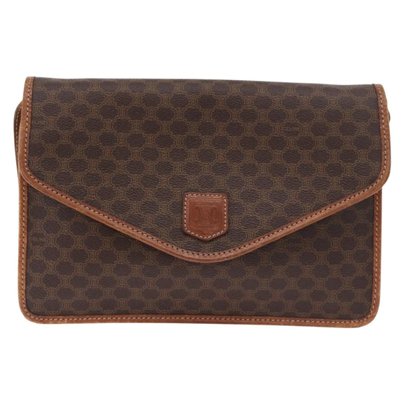 CELINE Macadam Canvas Shoulder Bag PVC Leather Brown Gold Auth 183962