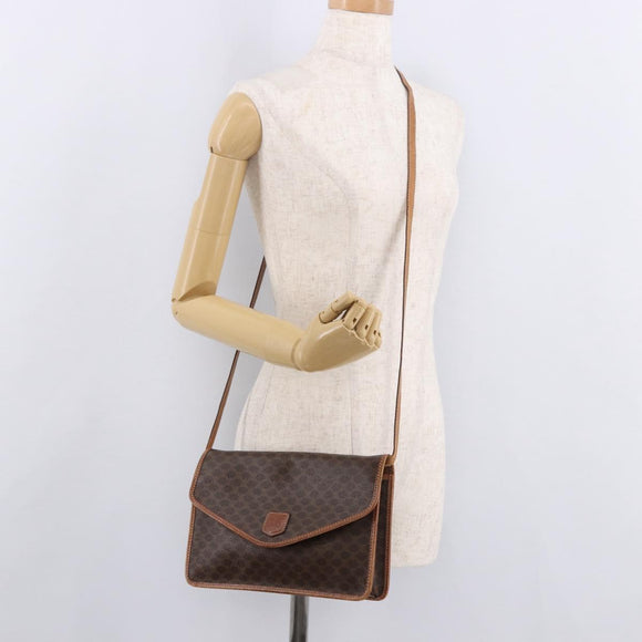CELINE Macadam Canvas Shoulder Bag PVC Leather Brown Gold Auth 183962
