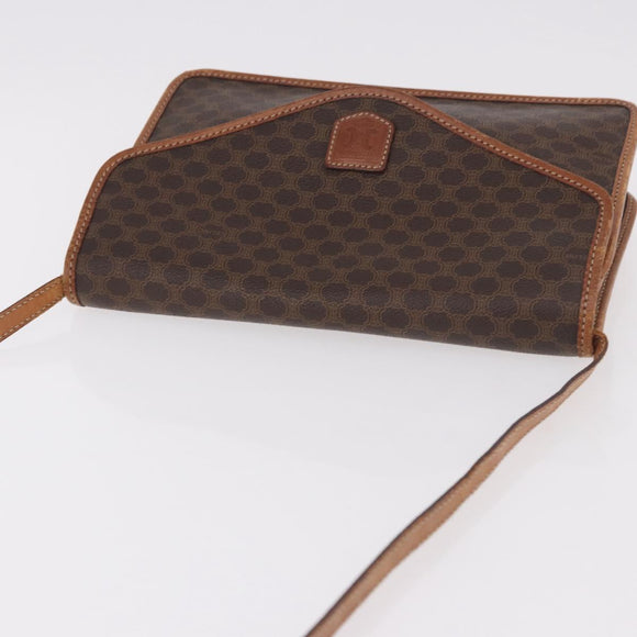 CELINE Macadam Canvas Shoulder Bag PVC Leather Brown Gold Auth 183962