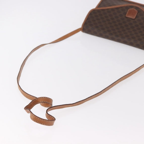 CELINE Macadam Canvas Shoulder Bag PVC Leather Brown Gold Auth 183962