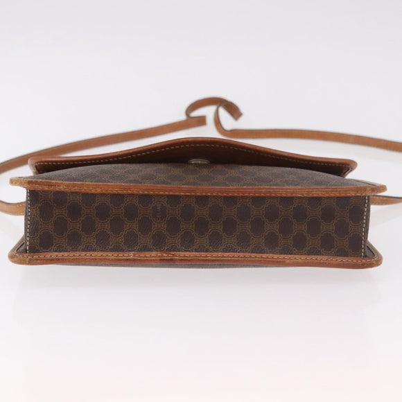 CELINE Macadam Canvas Shoulder Bag PVC Leather Brown Gold Auth 183962