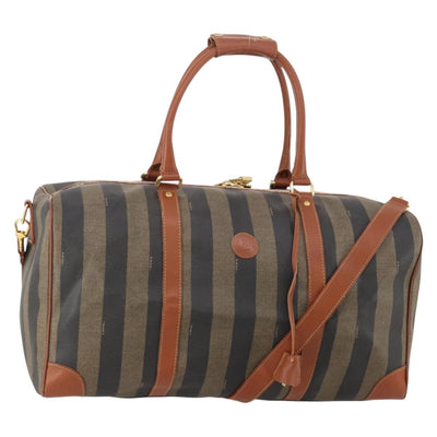 FENDI Pecan Canvas Boston Bag PVC 2way Black Brown Auth 183971